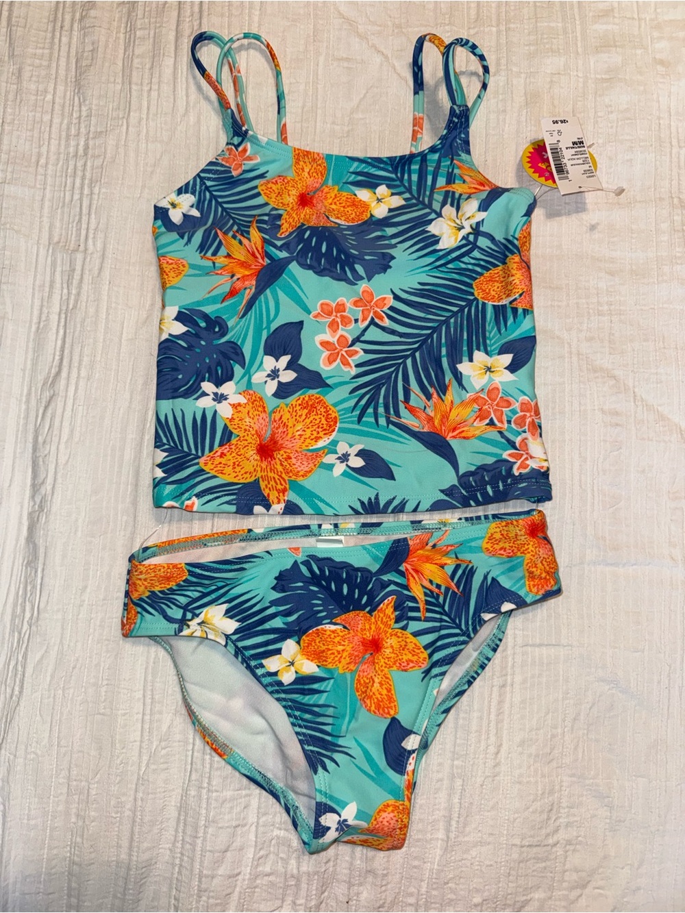 The Children's Place Turquoise Floral Tankini Swim Set with Orange Accents